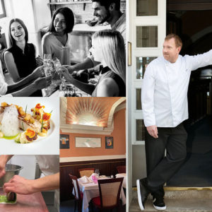 Collage with photos of a kitchen party